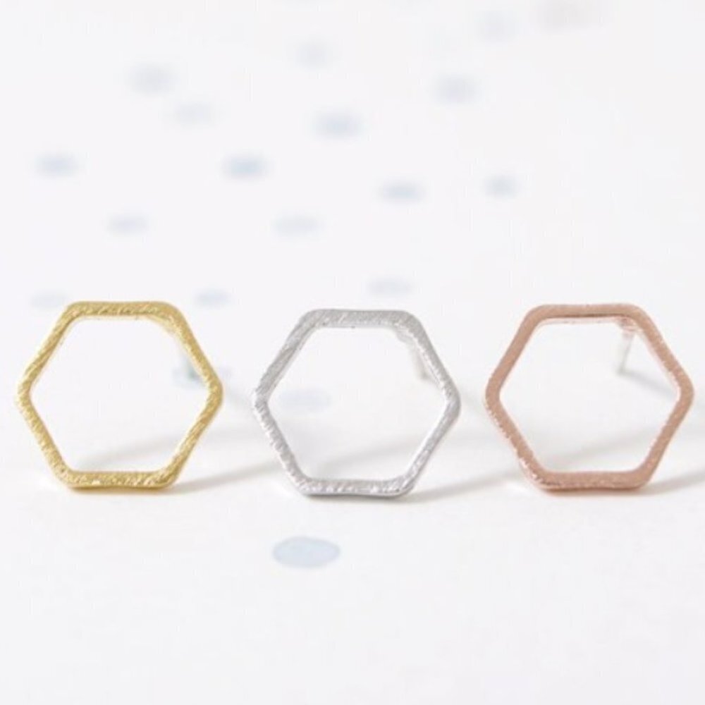 Jewelry earrings stud studs hexagon minimalist dainty brushed 1 pair new